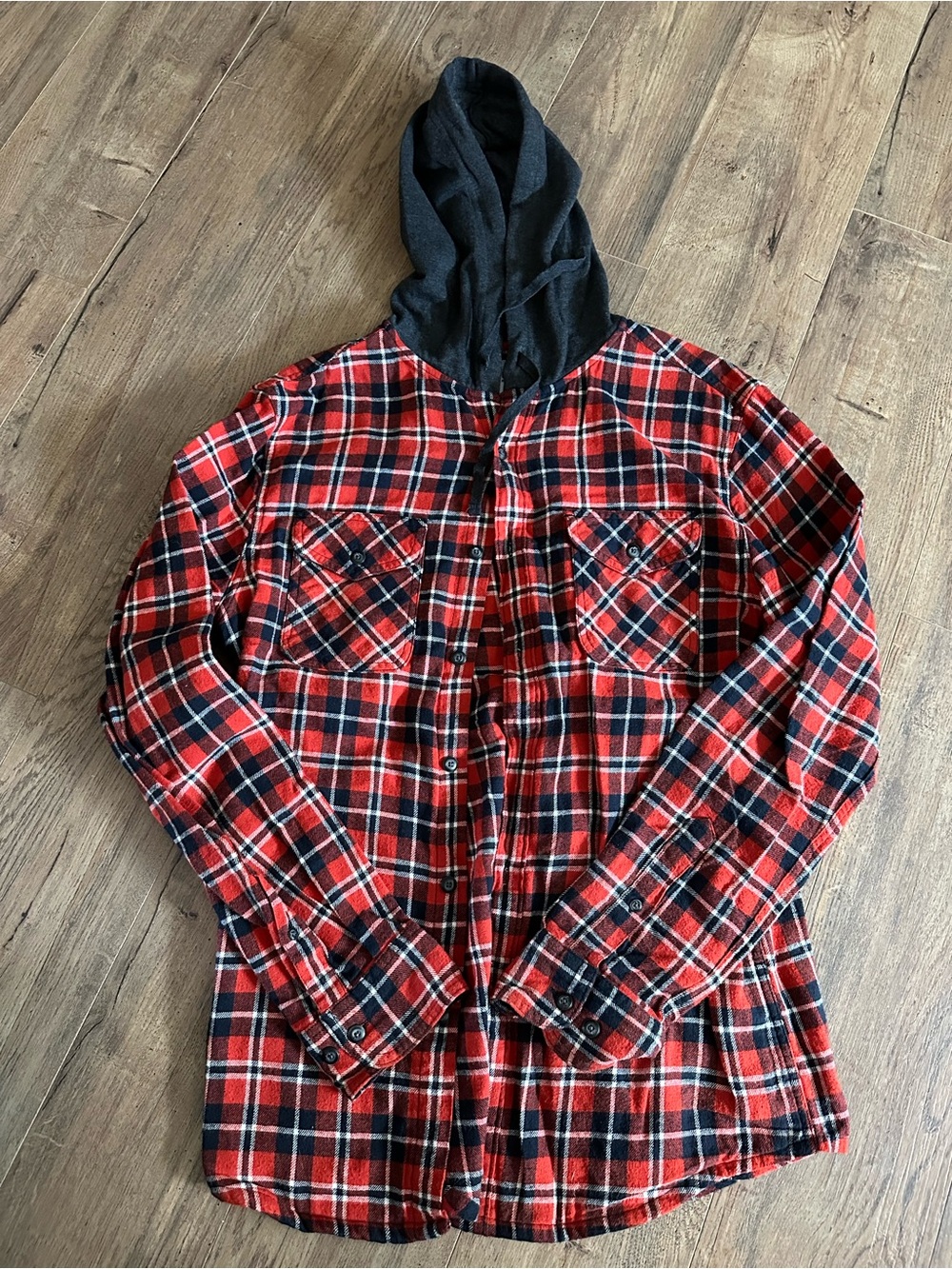 Sonoma Orange & Black Plaid Hooded Flannel Shirt Jacket